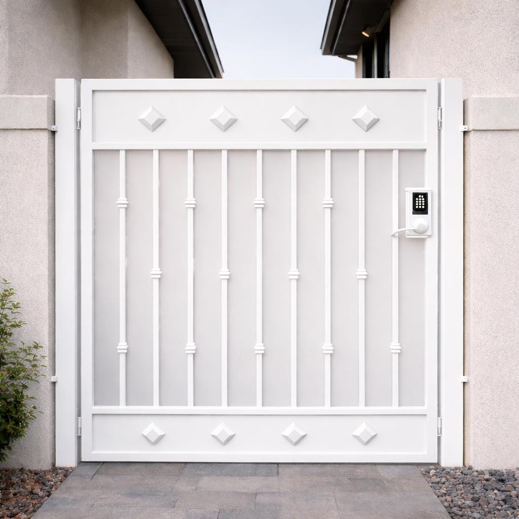 Modern Steel Security Gate – Black Metal Entry Privacy Gate With Keypad Lock Panel
