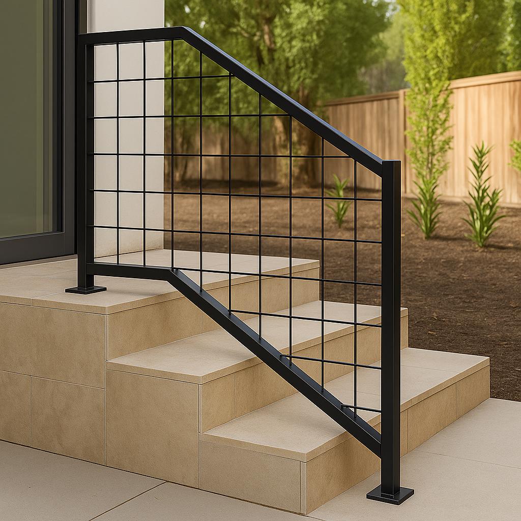 Modern Steel Stair Railing: Welded Wire Indoor Outdoor Handrail