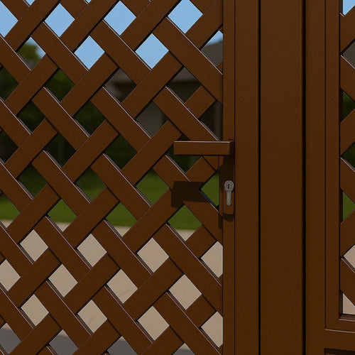 Arched Woven Steel Privacy Gate with Side Panels | Modern Iron Garden Door