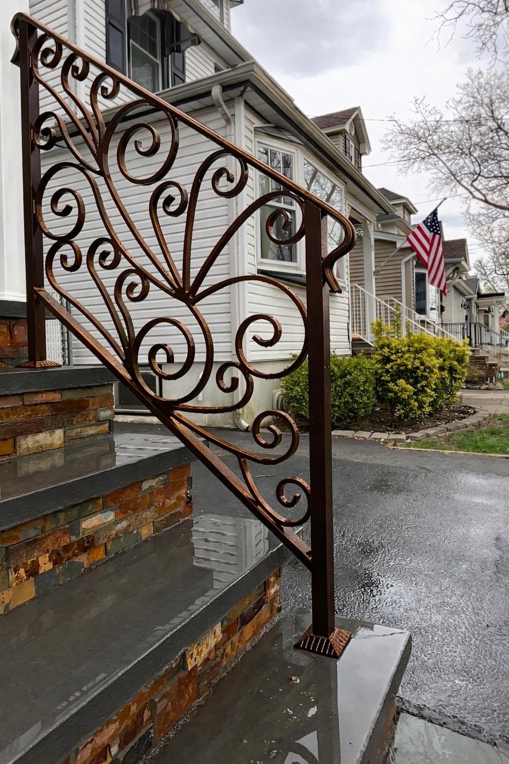 Custom Wrought Iron Stair Handrail, Scroll Porch Railing, Decorative Metal Step Rail, Outdoor Entry Handrail, Steel Stair Railing