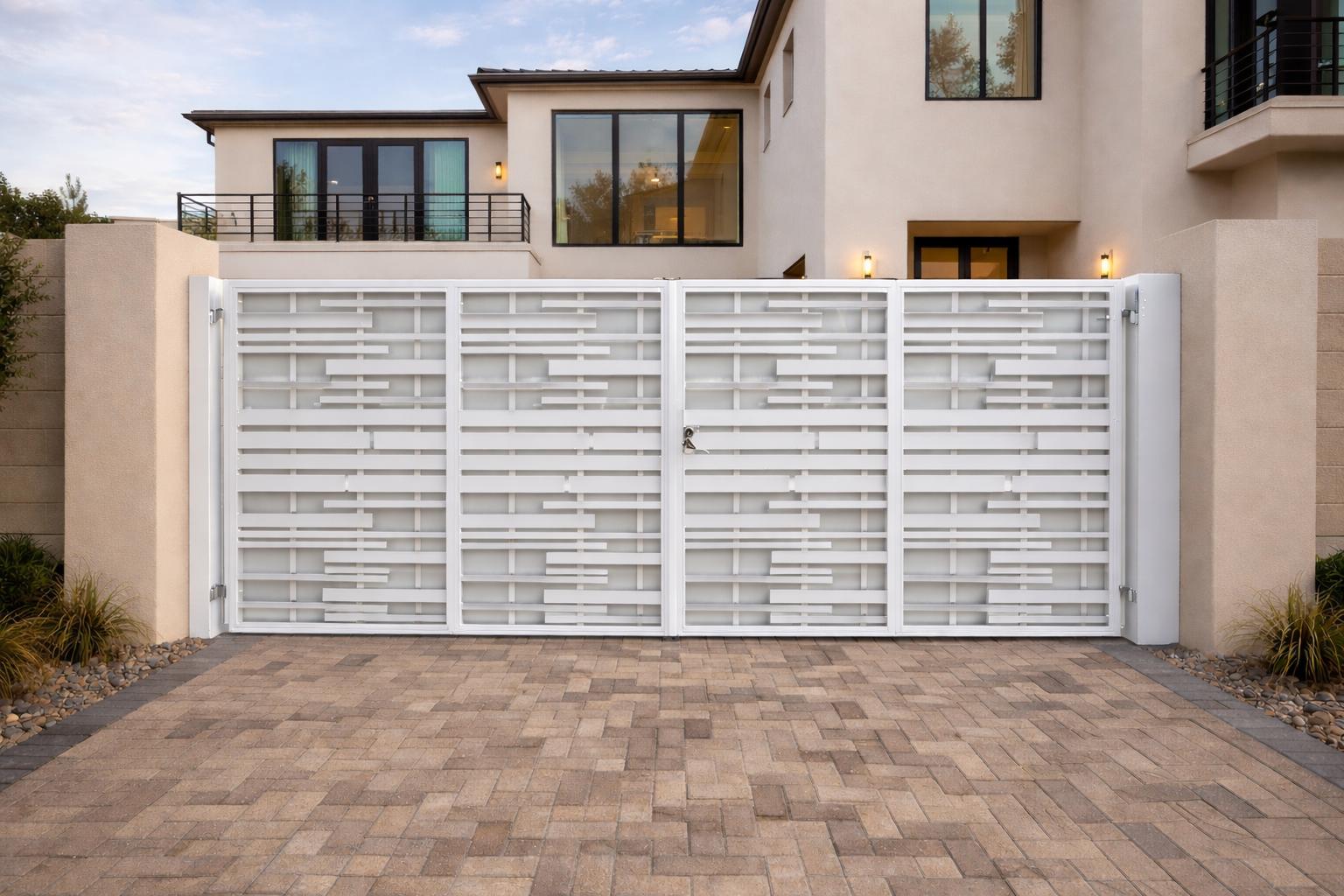 Solstice Grid Steel Driveway Gate | Custom Modern Geometric Privacy Gate