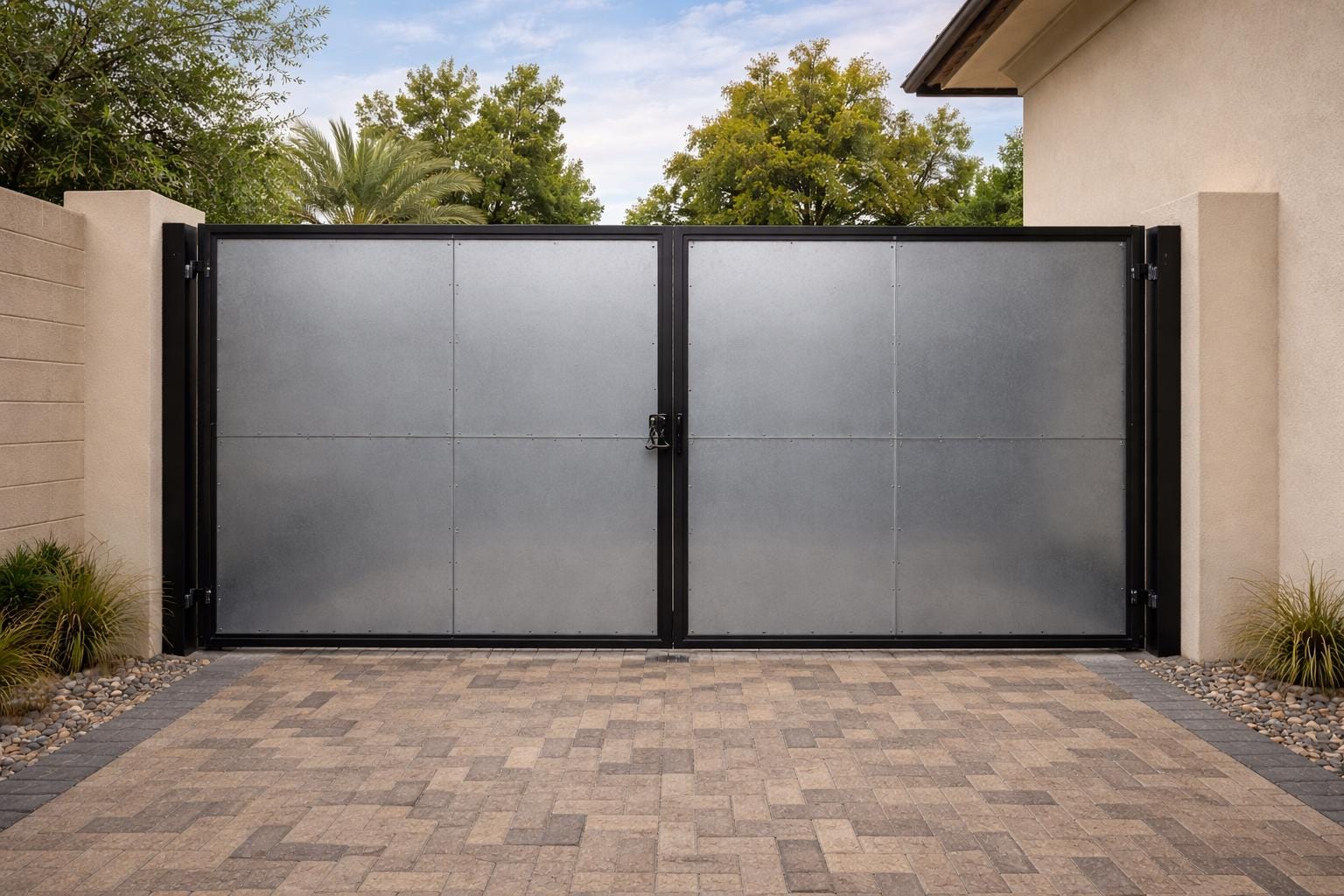 Solstice Grid Steel Driveway Gate | Custom Modern Geometric Privacy Gate