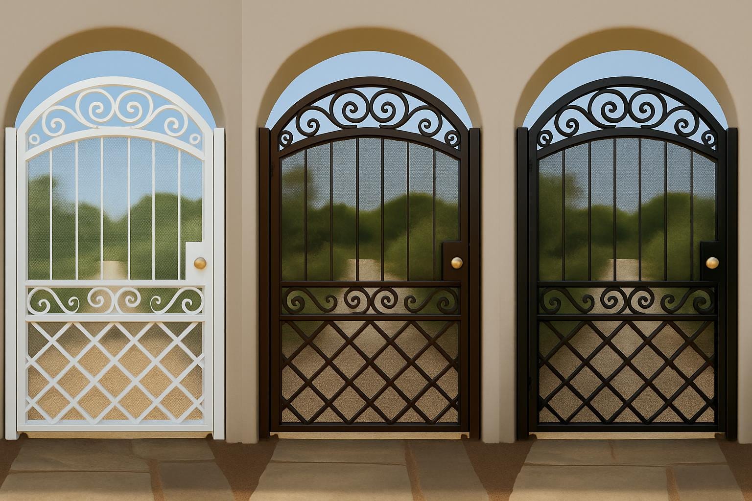 Arched Wrought Iron Garden Gate with X Design | Handmade Steel Privacy Gate