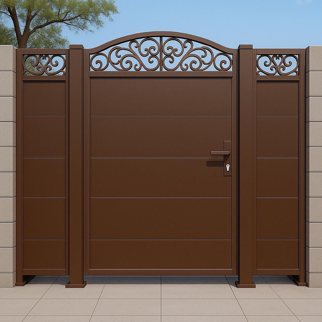 Scroll Top Steel Privacy Gate | Modern Iron Entry Door