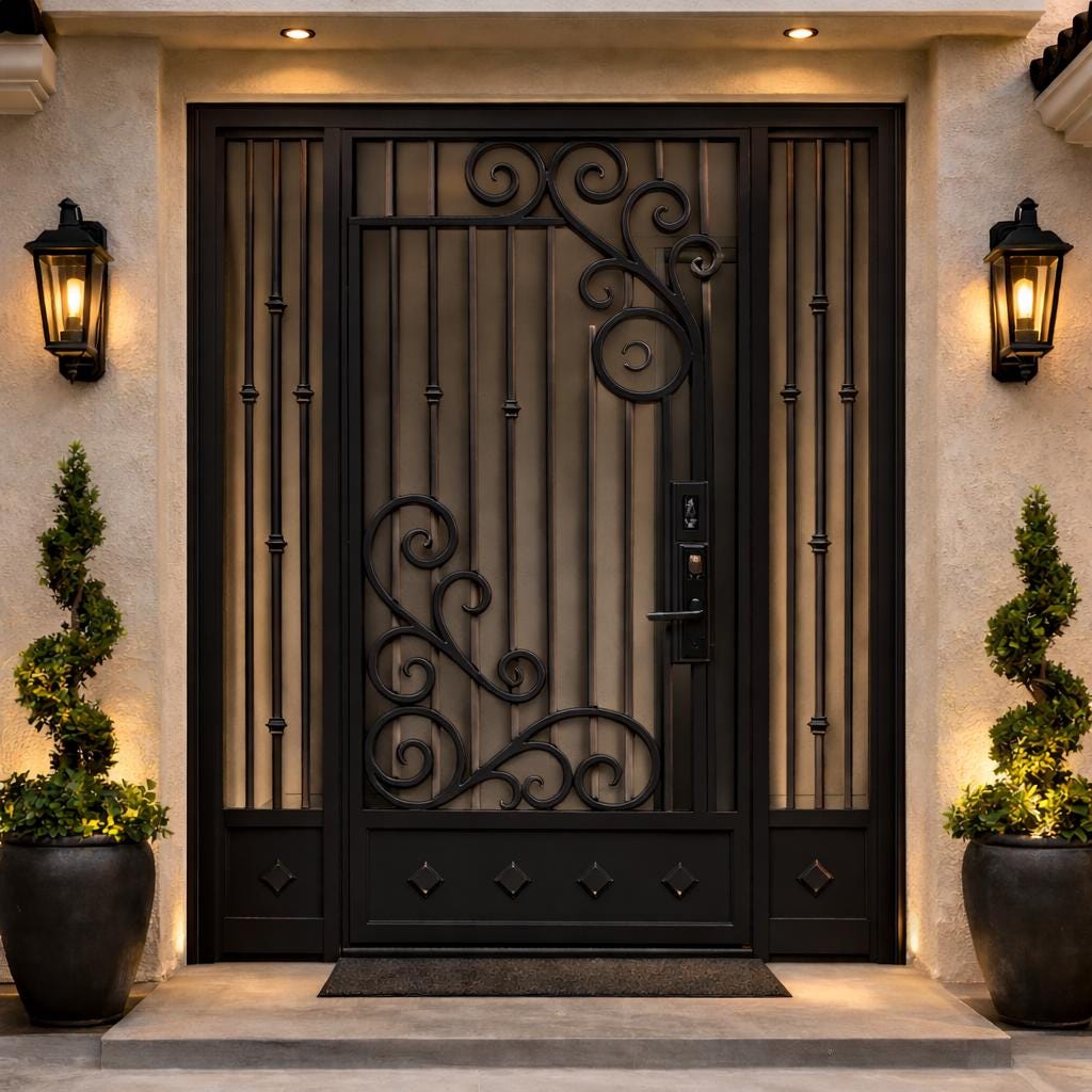 Decorative Steel Security Door with Scrollwork – Custom Double Entry, Ornamental Iron Scroll Gate for Home Installation