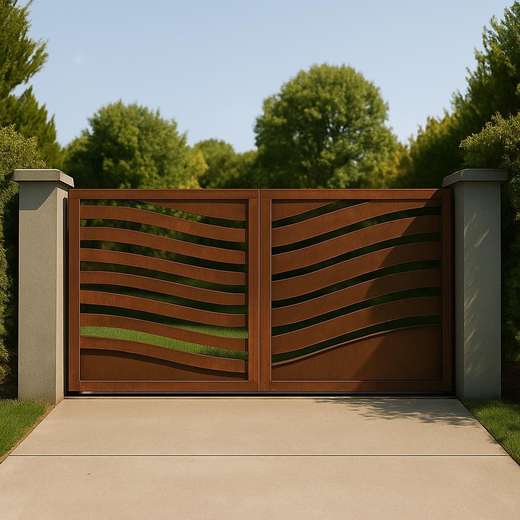 Modern Wave Steel Driveway Gate | Custom Double Swing Entrance