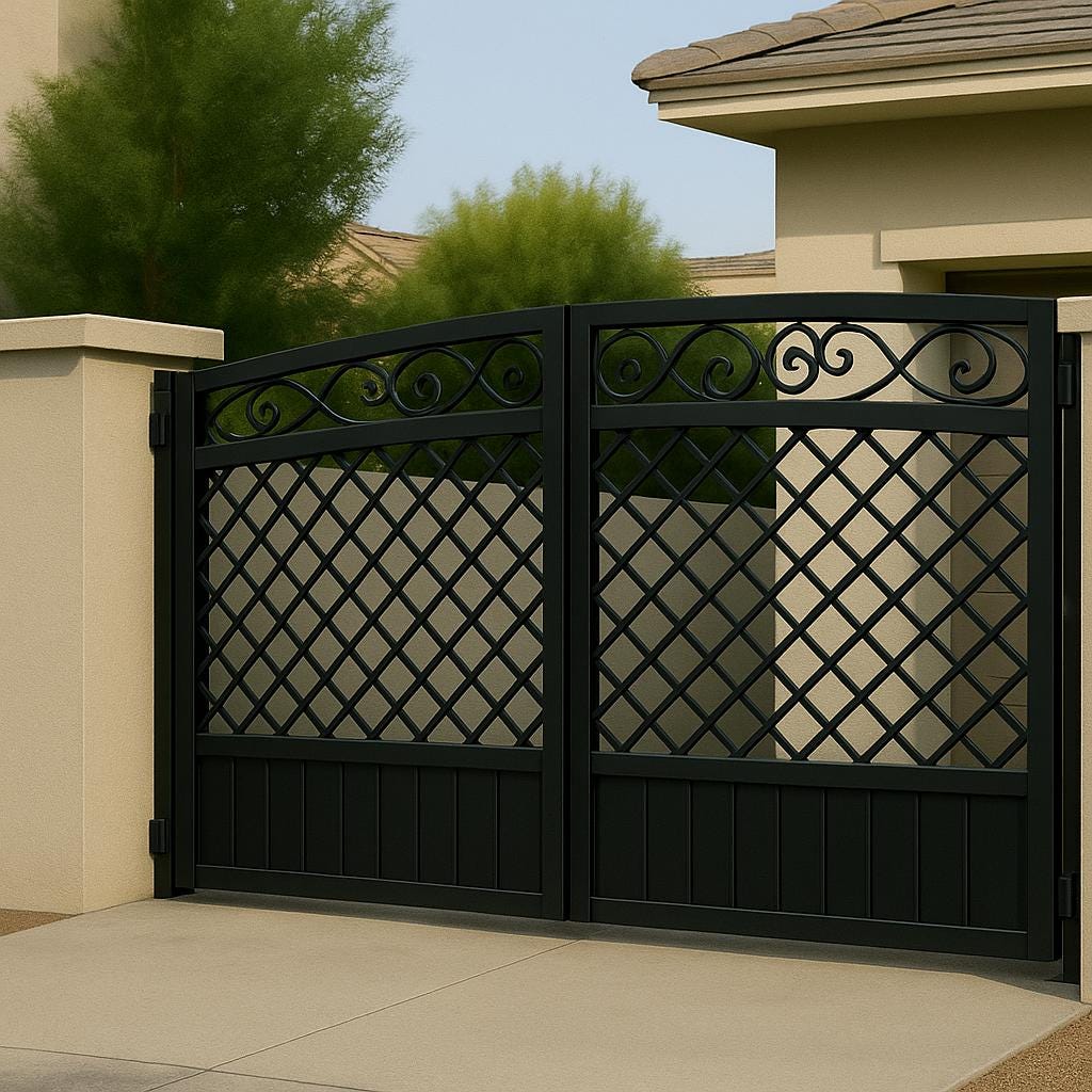 Scroll Driveway Gate | Lattice Double Swing Steel Entrance