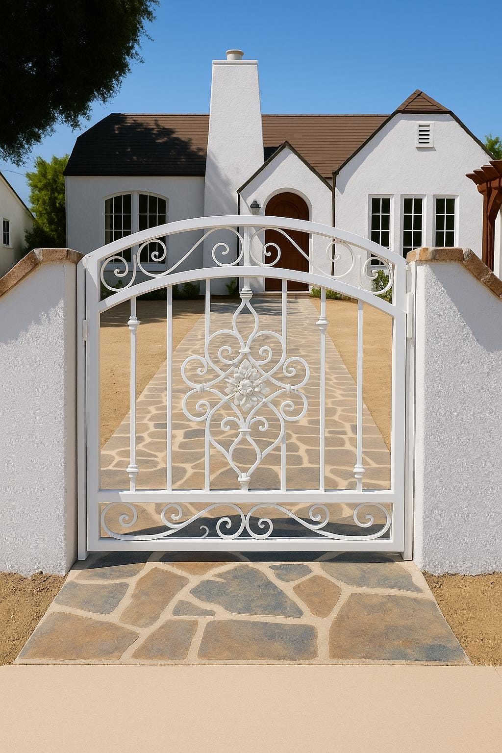 Handcrafted Wrought Iron Garden Gate: Arched Floral Entry, Custom Size