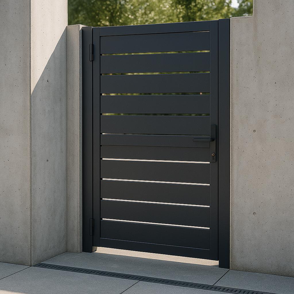 Modern Horizontal Slat Steel Gate | Custom Size, Powder-Coated