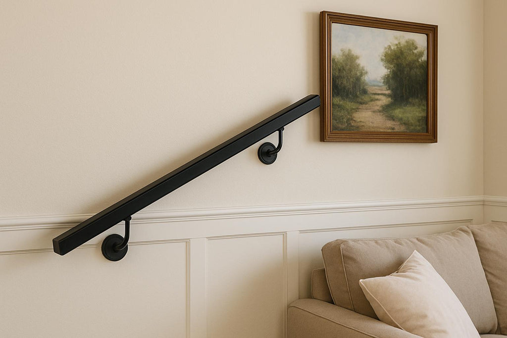 Modern Steel Wall Mounted Handrail | 2x1 Metal Stair Railing