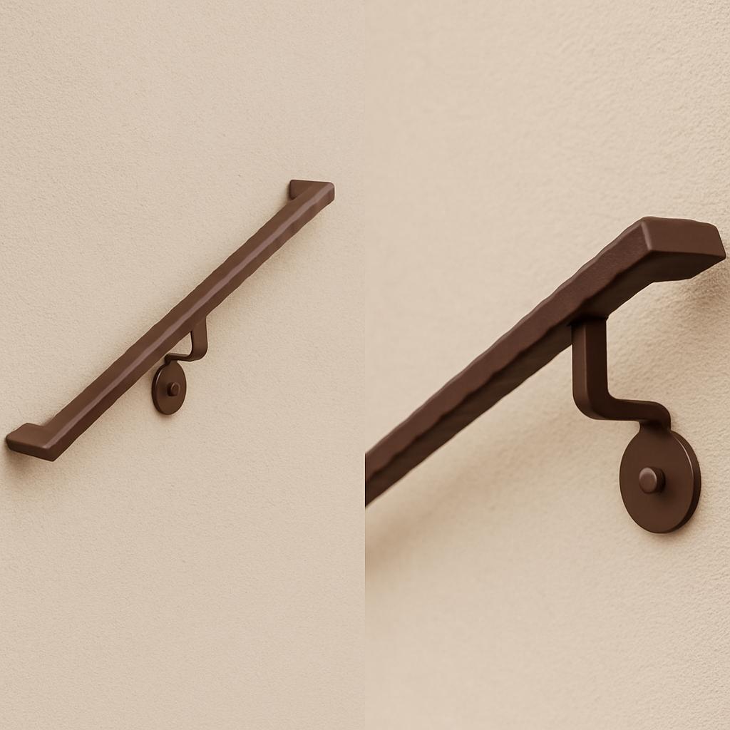 Hammered Steel Wall Handrail | Modern Welded Iron Stair Railing