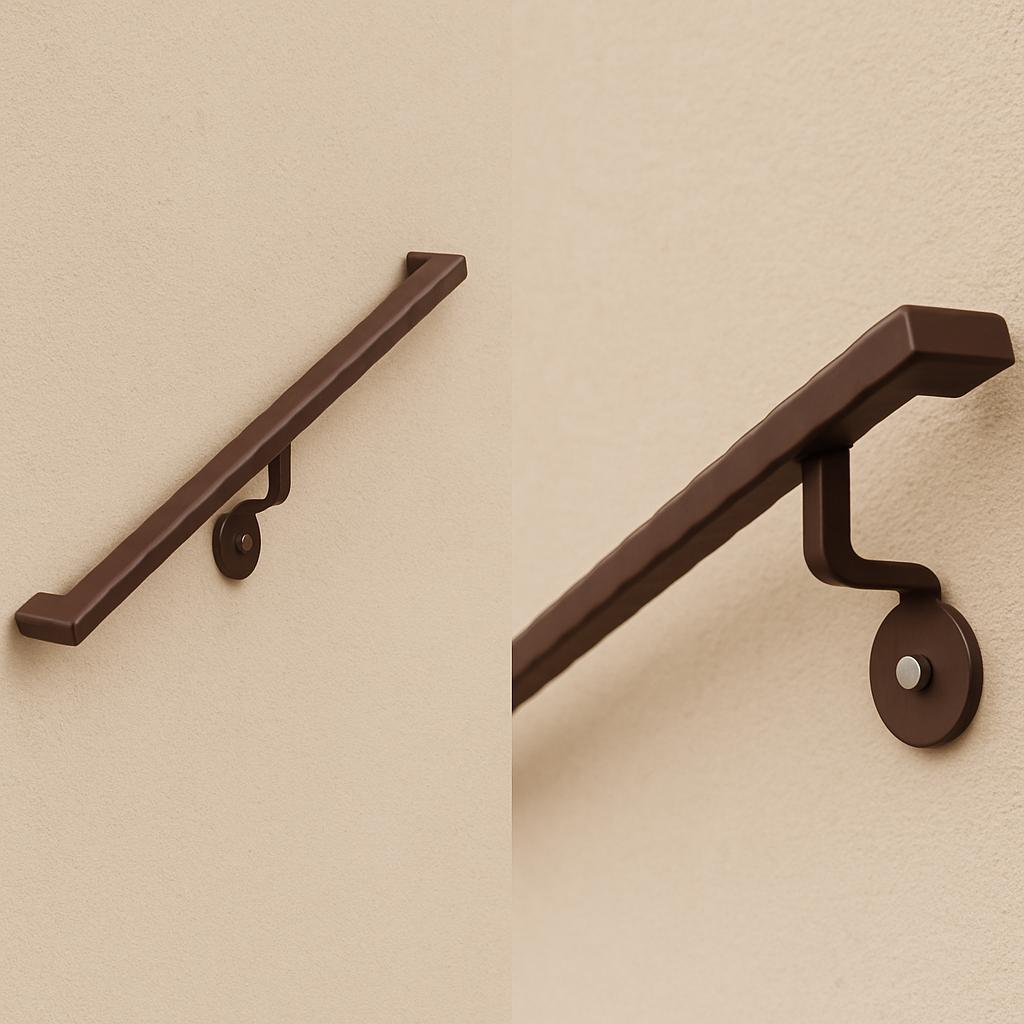 Hammered Steel Wall Handrail | Modern Welded Iron Stair Railing