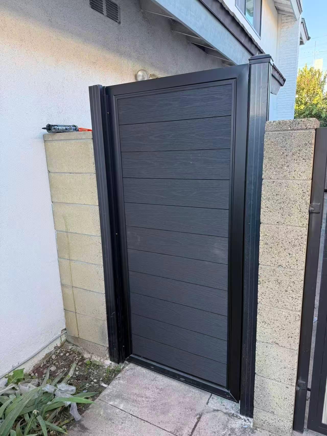 Modern Aluminum Privacy Gate with Composite Wood Panels | Outdoor Side Yard Entry Door