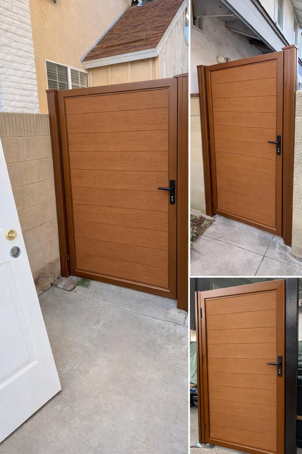 Modern Aluminum Privacy Gate with Composite Wood Panels | Outdoor Side Yard Entry Door