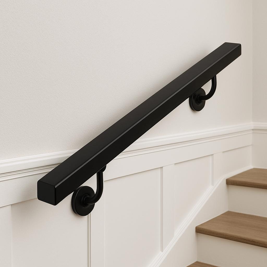 Modern Steel Wall Mounted Handrail | 2x1 Metal Stair Railing