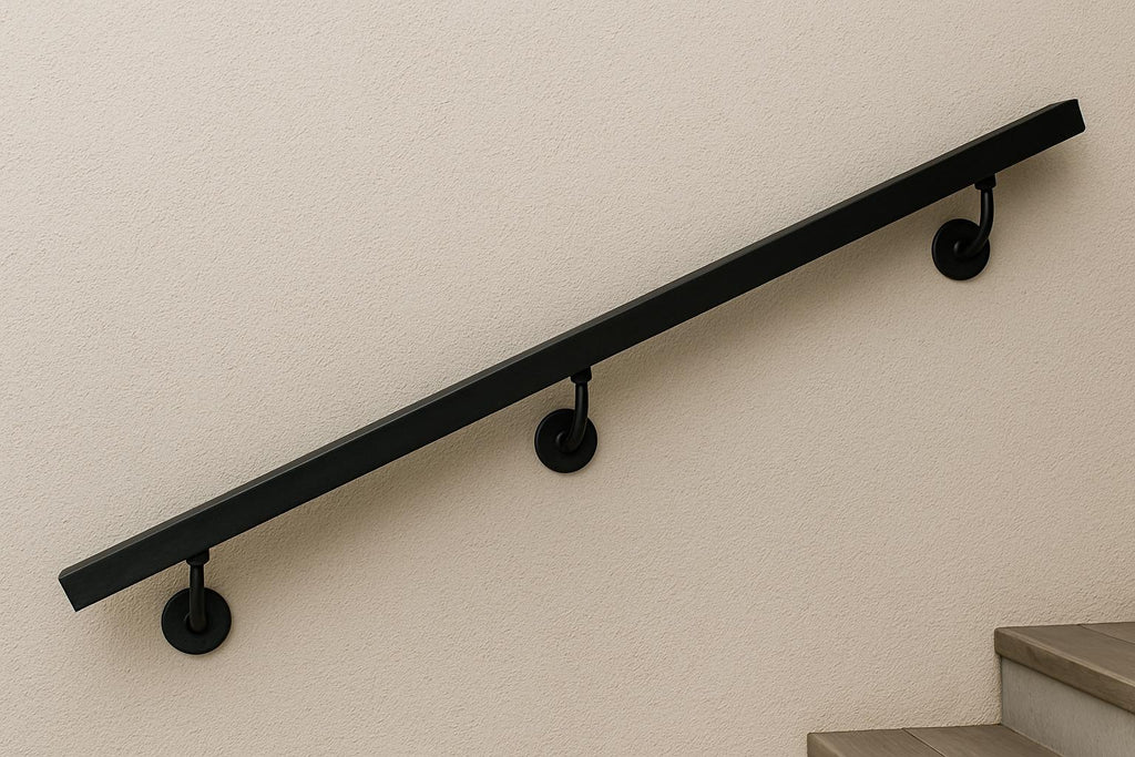 Modern Steel Wall Mounted Handrail | 2x1 Metal Stair Railing