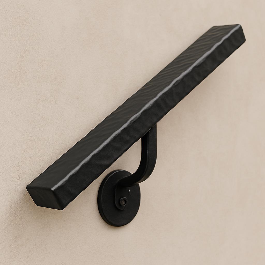 Hammered Steel Handrail | Modern Square End, Indoor Outdoor