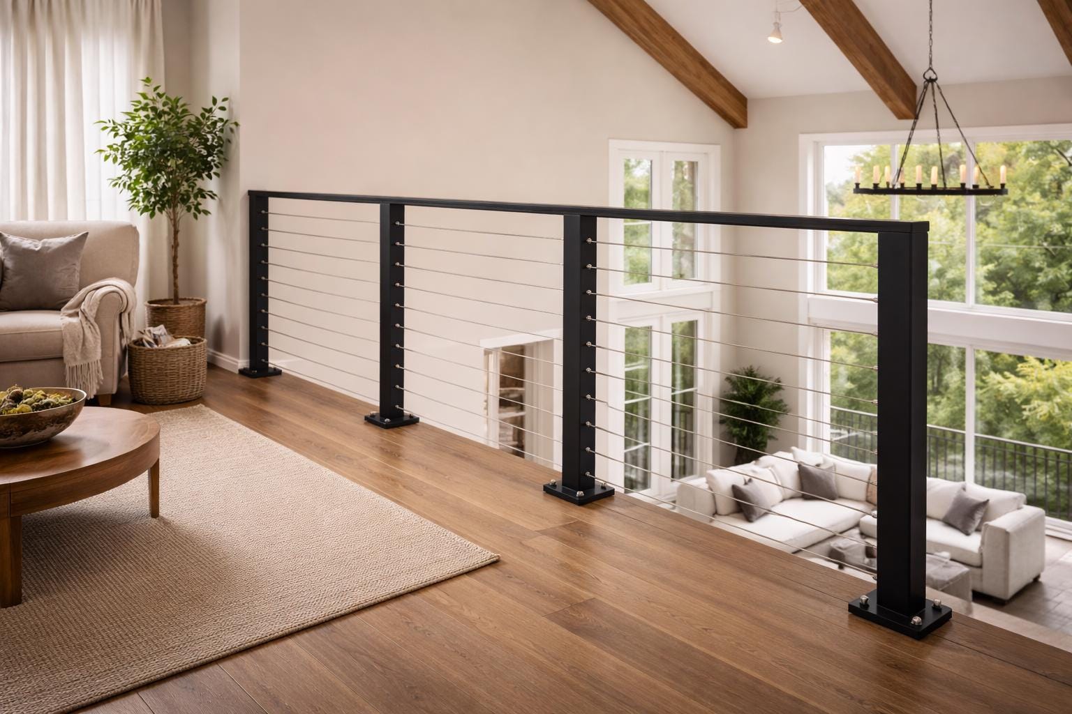 All-Steel Cable Railing Kit | Steel Posts and Steel Cable Guardrail | Modern Deck & Stair Railing