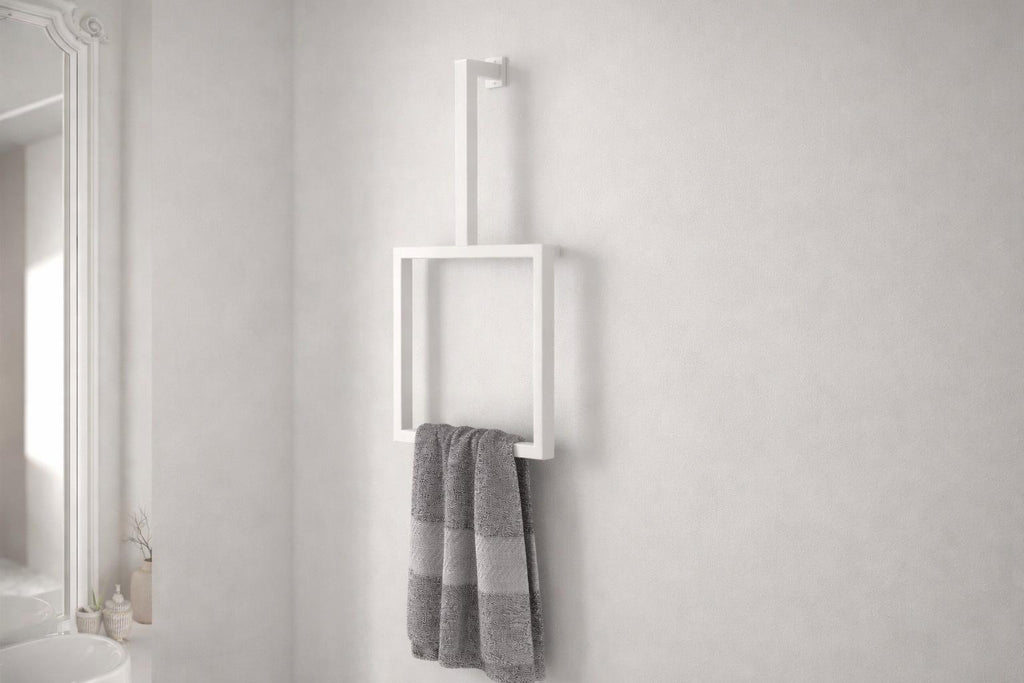Modern Square Metal Towel Holder – Minimalist Wall-Mounted Steel Bathroom Towel Rack, Handmade Contemporary Bathroom Hardware