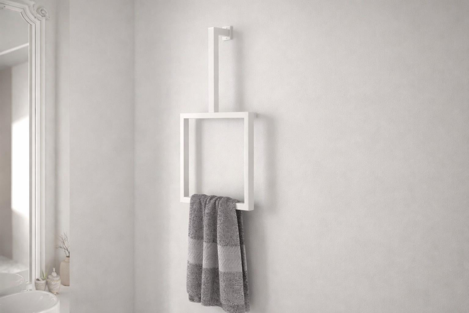Modern Square Metal Towel Holder – Minimalist Wall-Mounted Steel Bathroom Towel Rack, Handmade Contemporary Bathroom Hardware