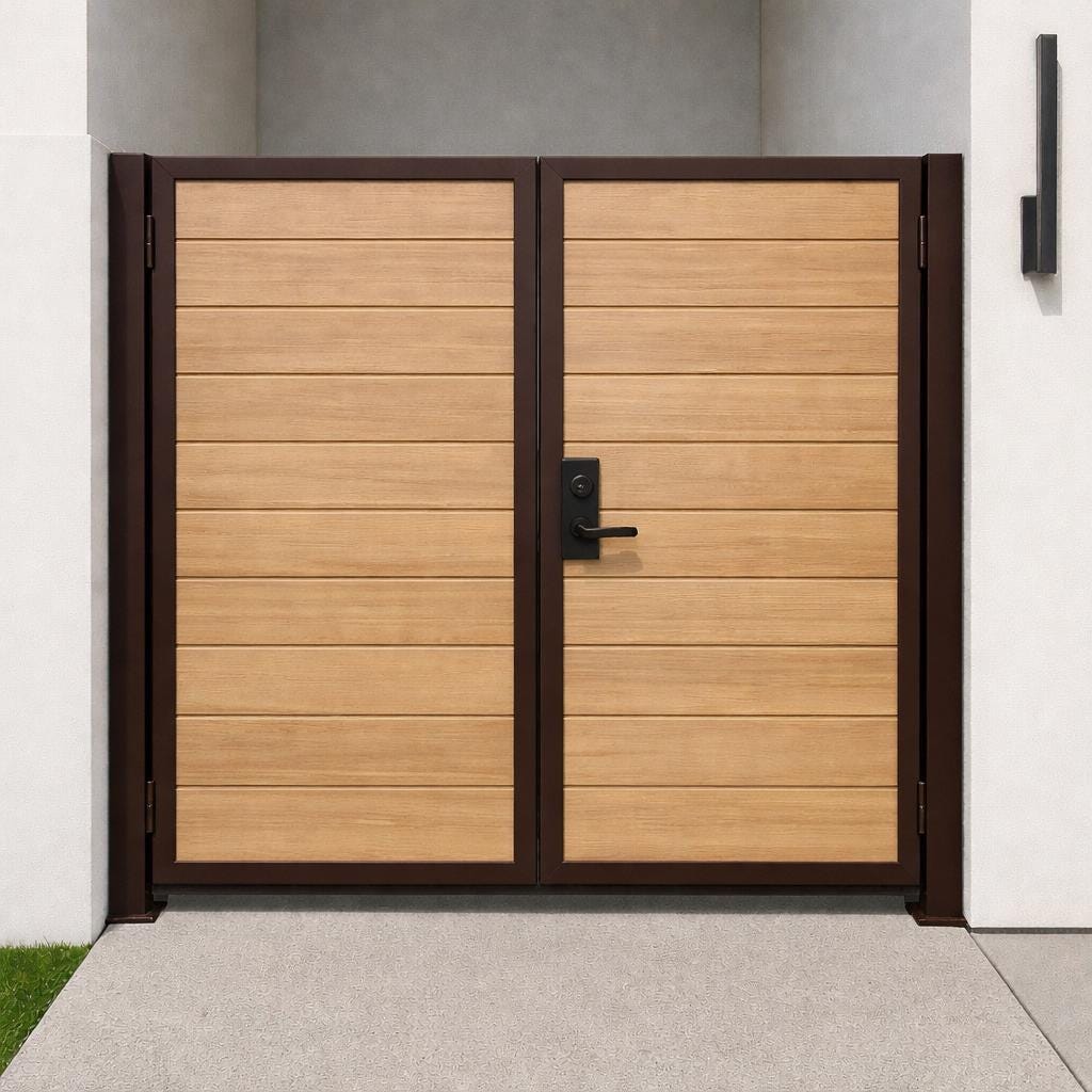 Modern Steel & Wood Privacy Gate | Black Frame, Custom Sizes