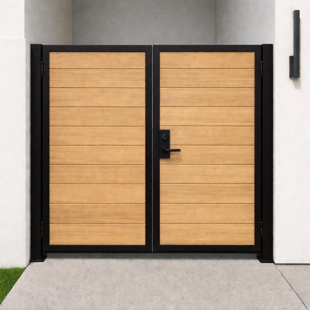Modern Steel & Wood Privacy Gate | Black Frame, Custom Sizes