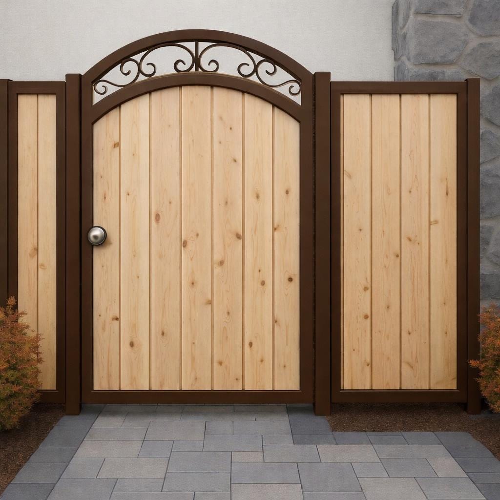 Modern Arched Steel & Wood Garden Gate | Privacy Entry