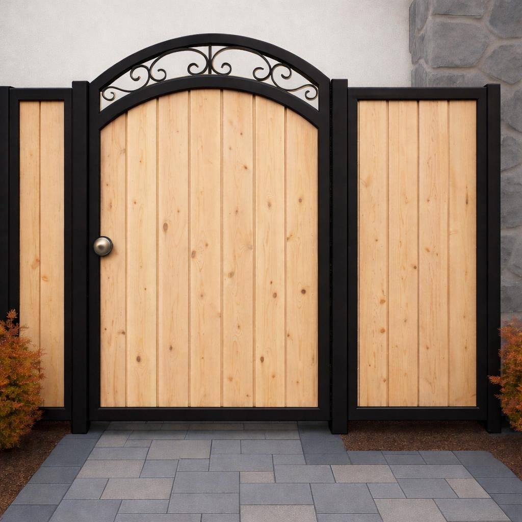 Modern Arched Steel & Wood Garden Gate | Privacy Entry