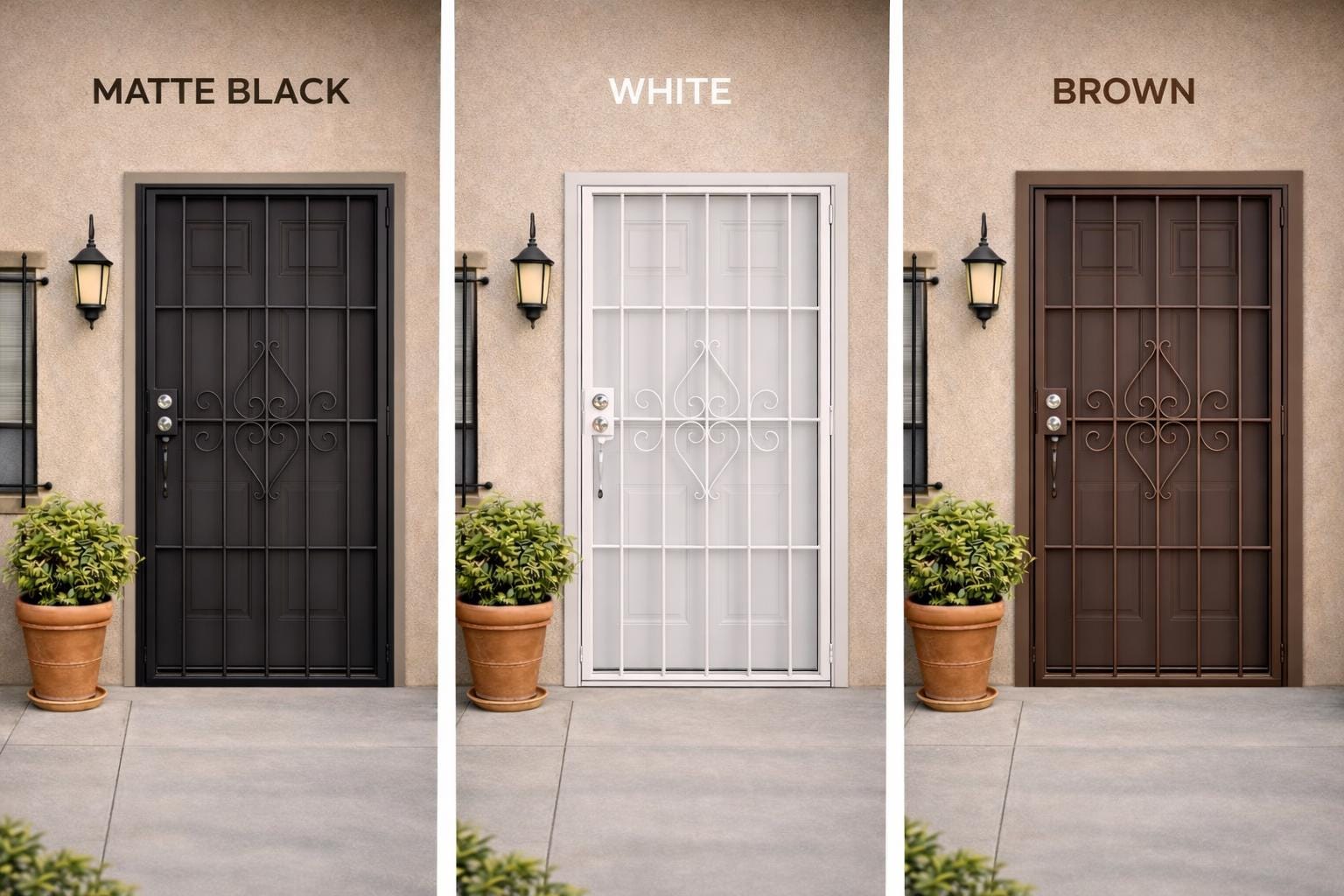 Wrought Iron Security Door | Modern Scroll Steel Entry, Safety Door