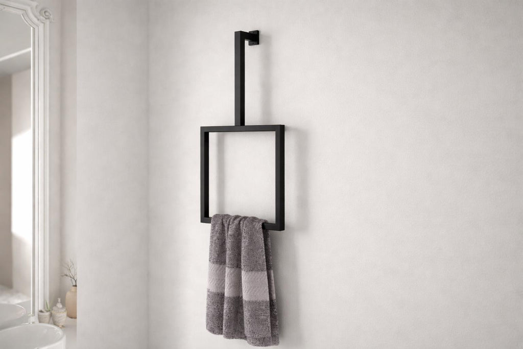 Modern Square Metal Towel Holder – Minimalist Wall-Mounted Steel Bathroom Towel Rack, Handmade Contemporary Bathroom Hardware
