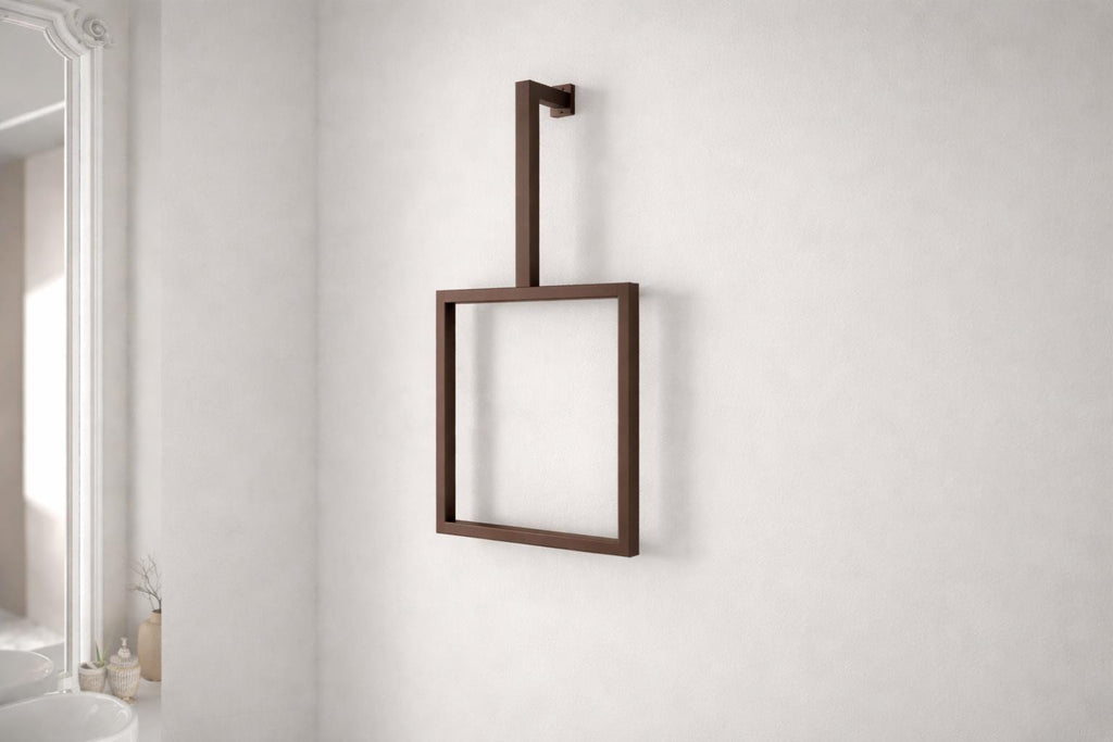 Modern Square Metal Towel Holder – Minimalist Wall-Mounted Steel Bathroom Towel Rack, Handmade Contemporary Bathroom Hardware