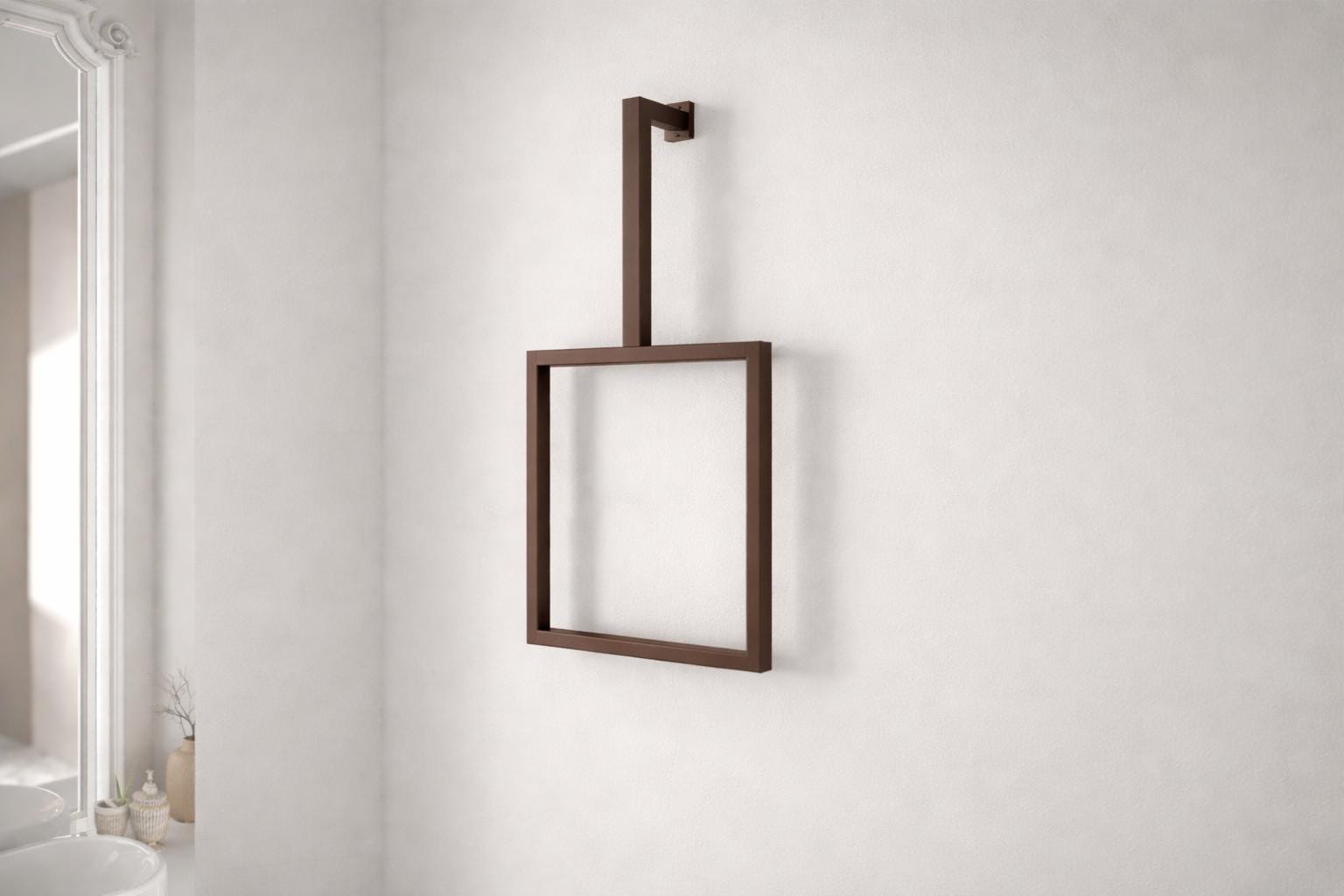 Modern Square Metal Towel Holder – Minimalist Wall-Mounted Steel Bathroom Towel Rack, Handmade Contemporary Bathroom Hardware