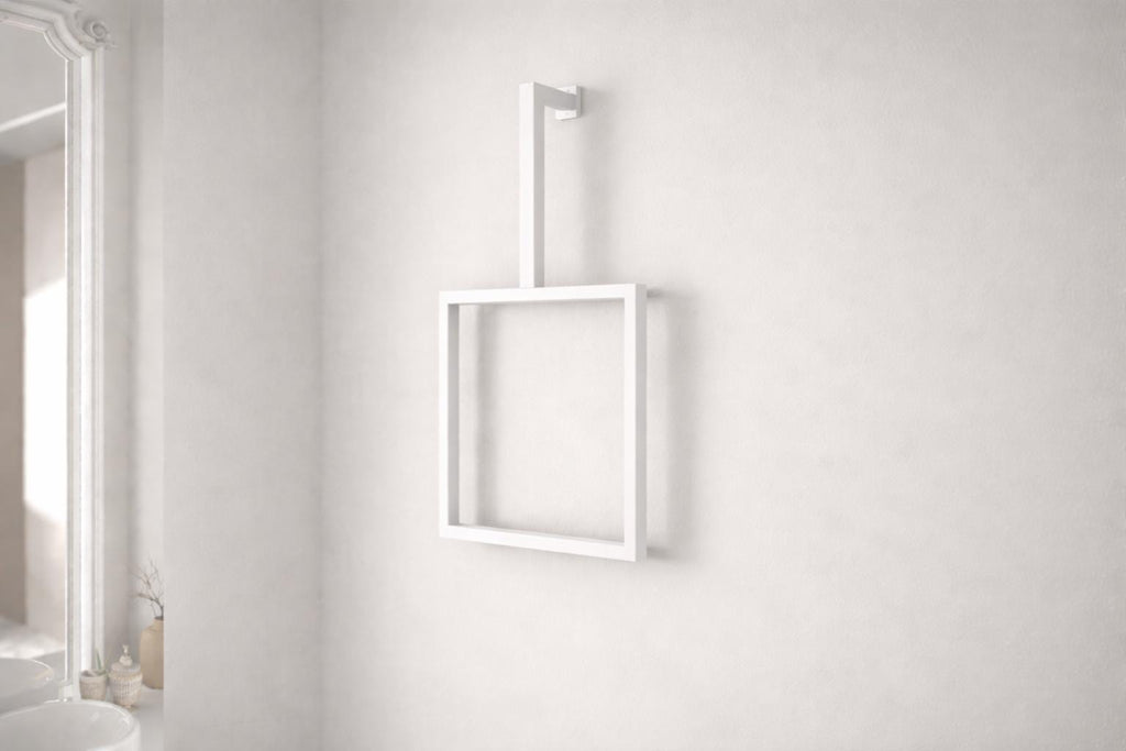 Modern Square Metal Towel Holder – Minimalist Wall-Mounted Steel Bathroom Towel Rack, Handmade Contemporary Bathroom Hardware