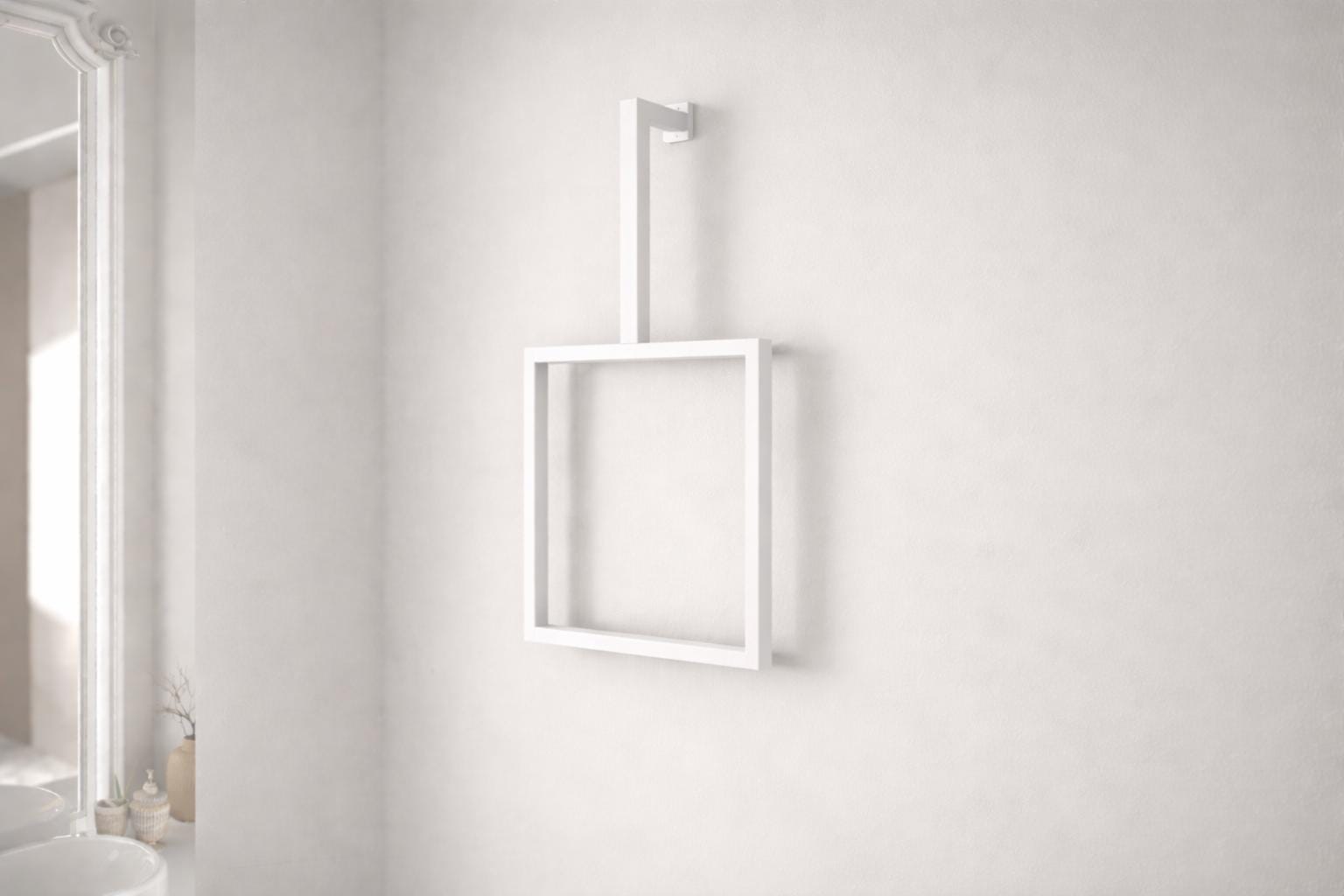 Modern Square Metal Towel Holder – Minimalist Wall-Mounted Steel Bathroom Towel Rack, Handmade Contemporary Bathroom Hardware