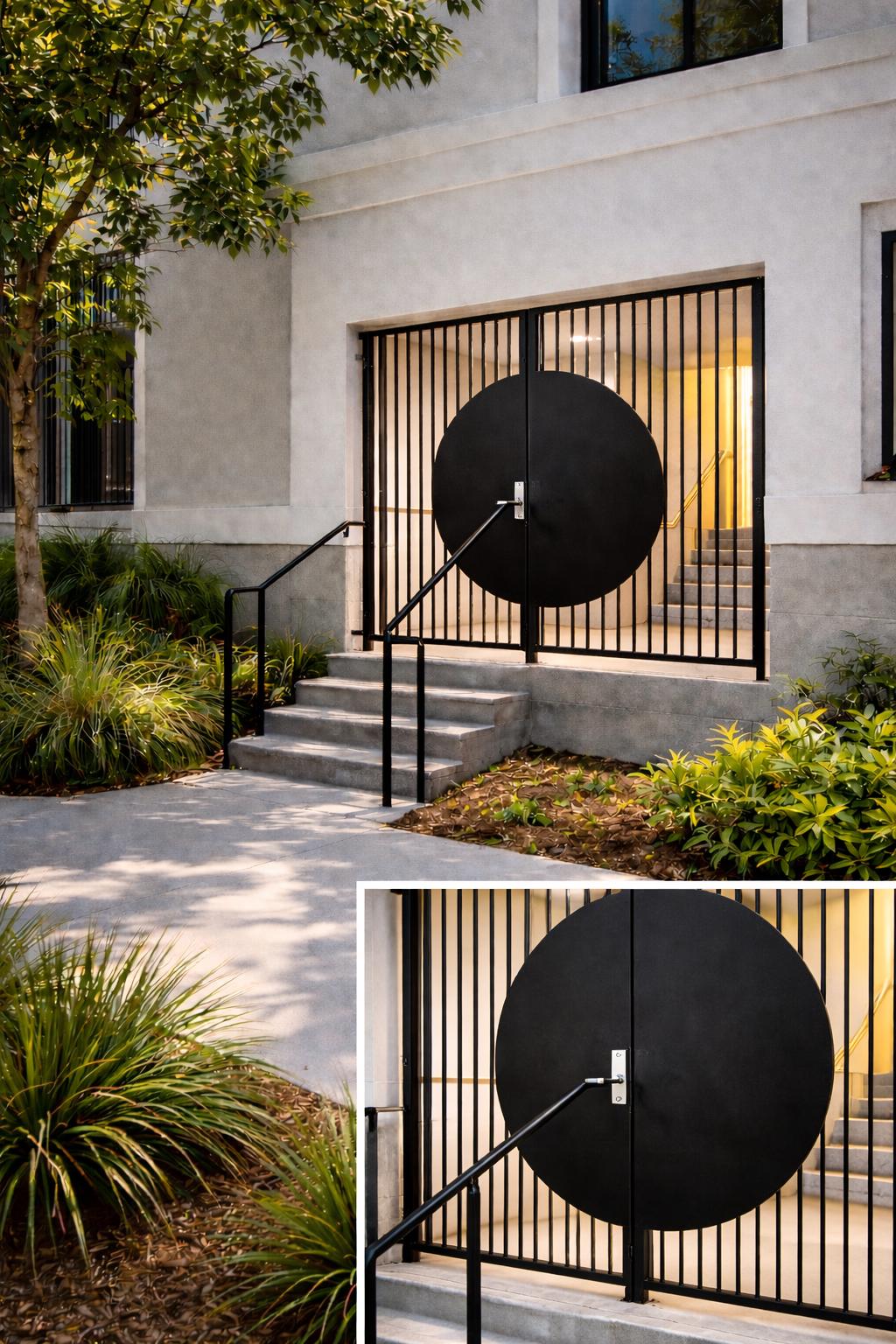Modern Round Metal Gate Door | Circular Steel Security Door | Minimalist Exterior Entry Gate | Custom Architectural Door