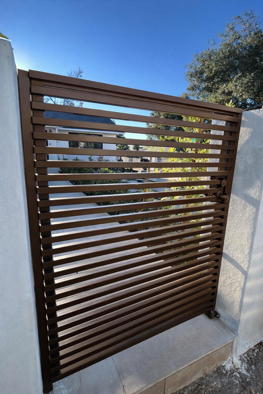 Custom Modern Metal Gate | Horizontal Slat Steel Entry Door – Powder Coated