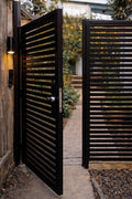 Modern Black Steel Slat Gate, Contemporary Privacy Door