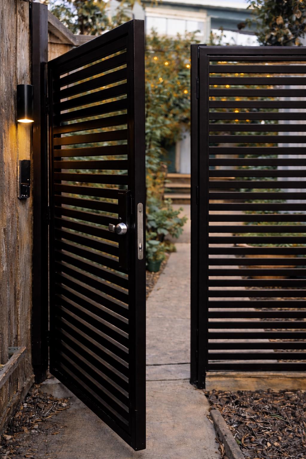 Modern Black Steel Slat Gate, Contemporary Privacy Door