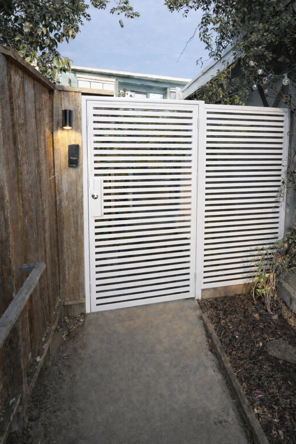 Modern Black Steel Slat Gate, Contemporary Privacy Door