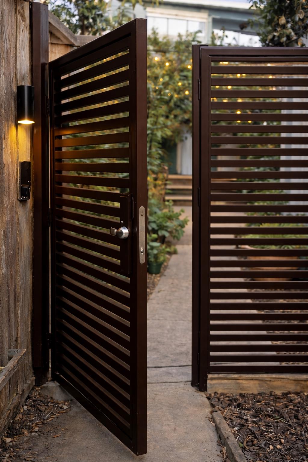 Modern Black Steel Slat Gate, Contemporary Privacy Door