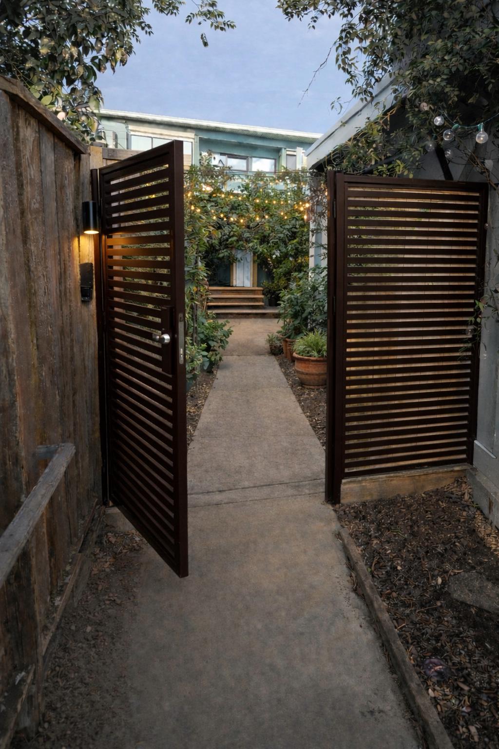 Modern Black Steel Slat Gate, Contemporary Privacy Door