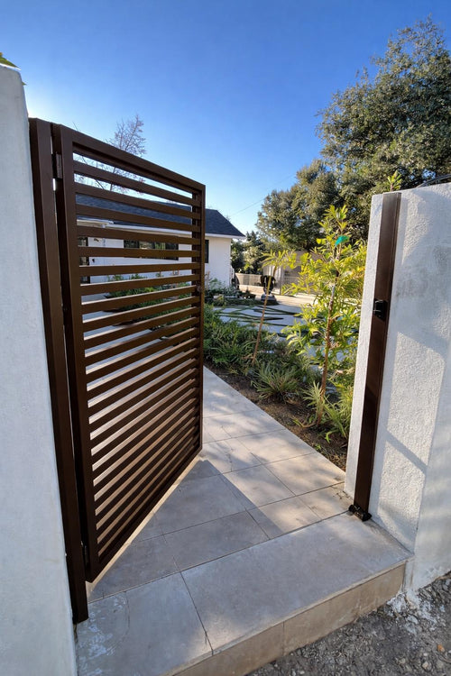 Custom Modern Metal Gate | Horizontal Slat Steel Entry Door – Powder Coated