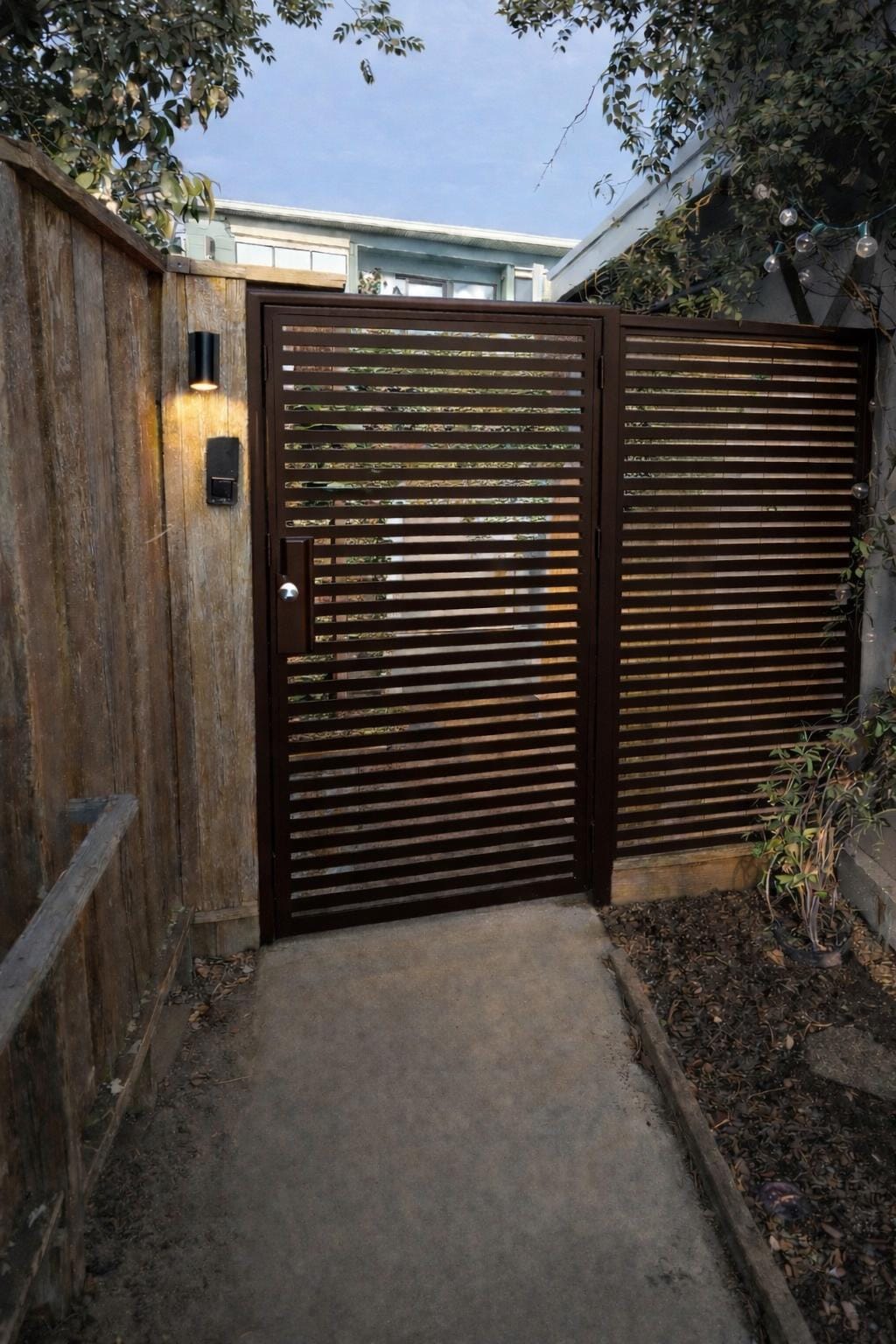 Modern Black Steel Slat Gate, Contemporary Privacy Door