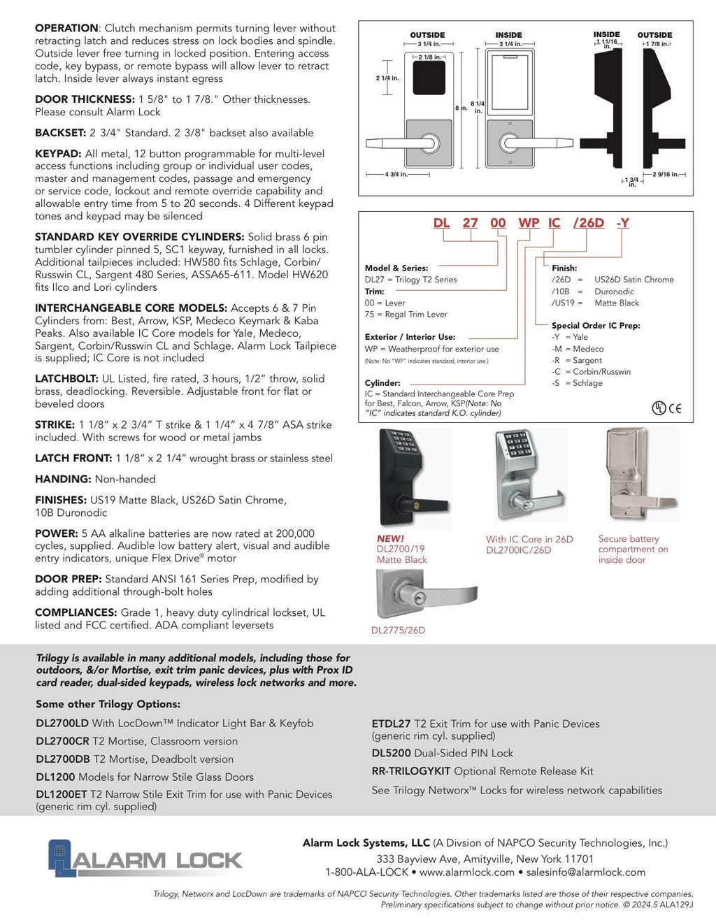Alarm Lock Heavy-Duty Electronic Weatherproof Door Lock | Single-Sided | Schlage C Keyway