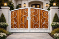 Raventa Wrought Iron and Wood Pedestrian Gate - Custom Steel Walkway Entry Door