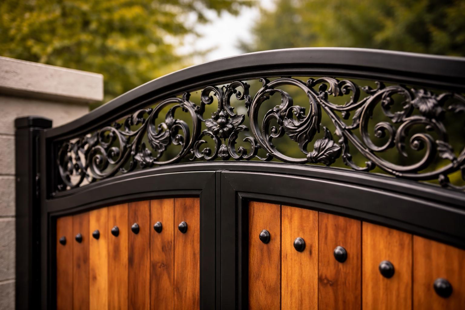 Luxury Arched Wrought Iron Gate | Custom Steel Wood Entry Door
