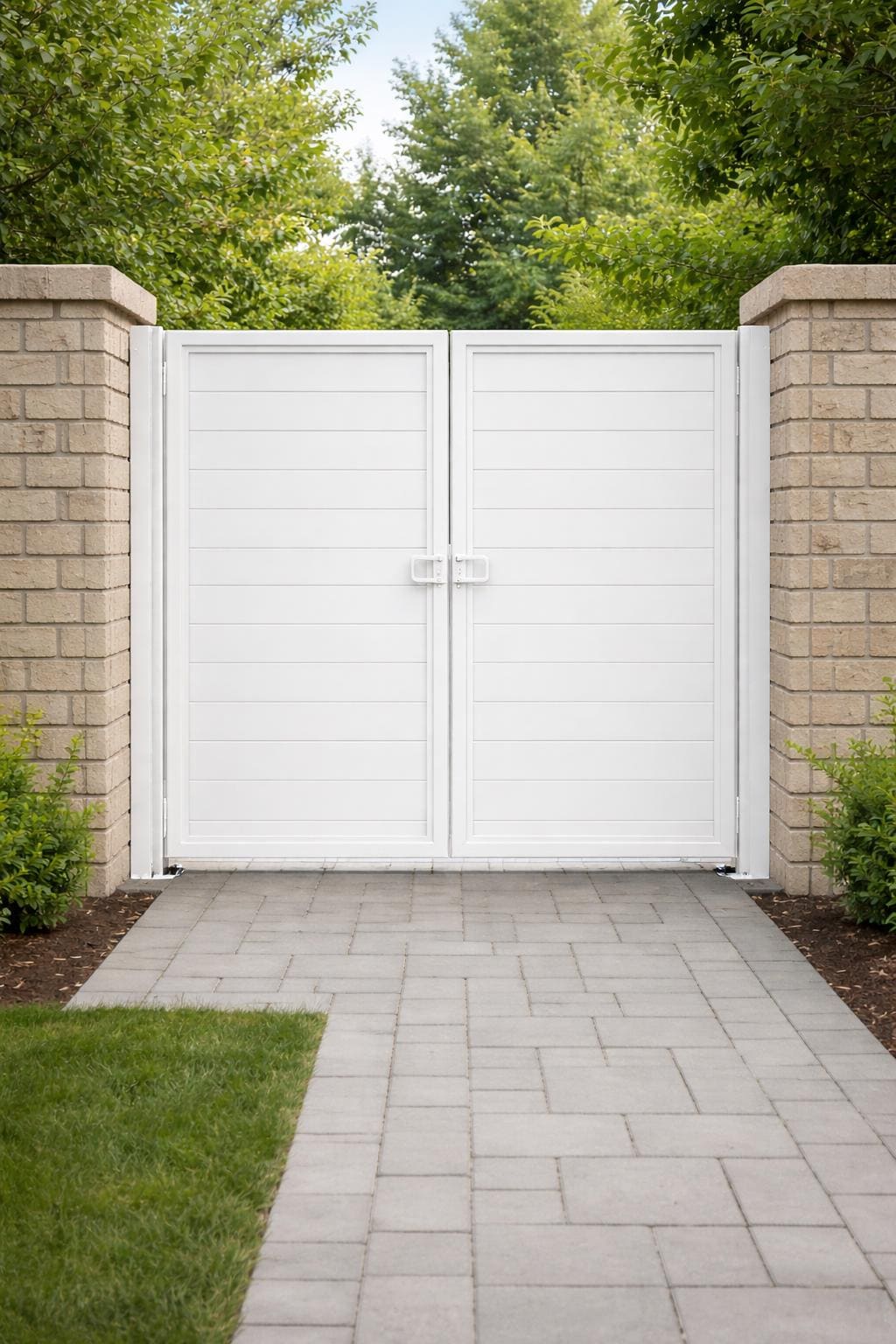 Modern Double Steel Driveway Gate | Horizontal Panel Privacy Entry Gate | Custom Powder Coated