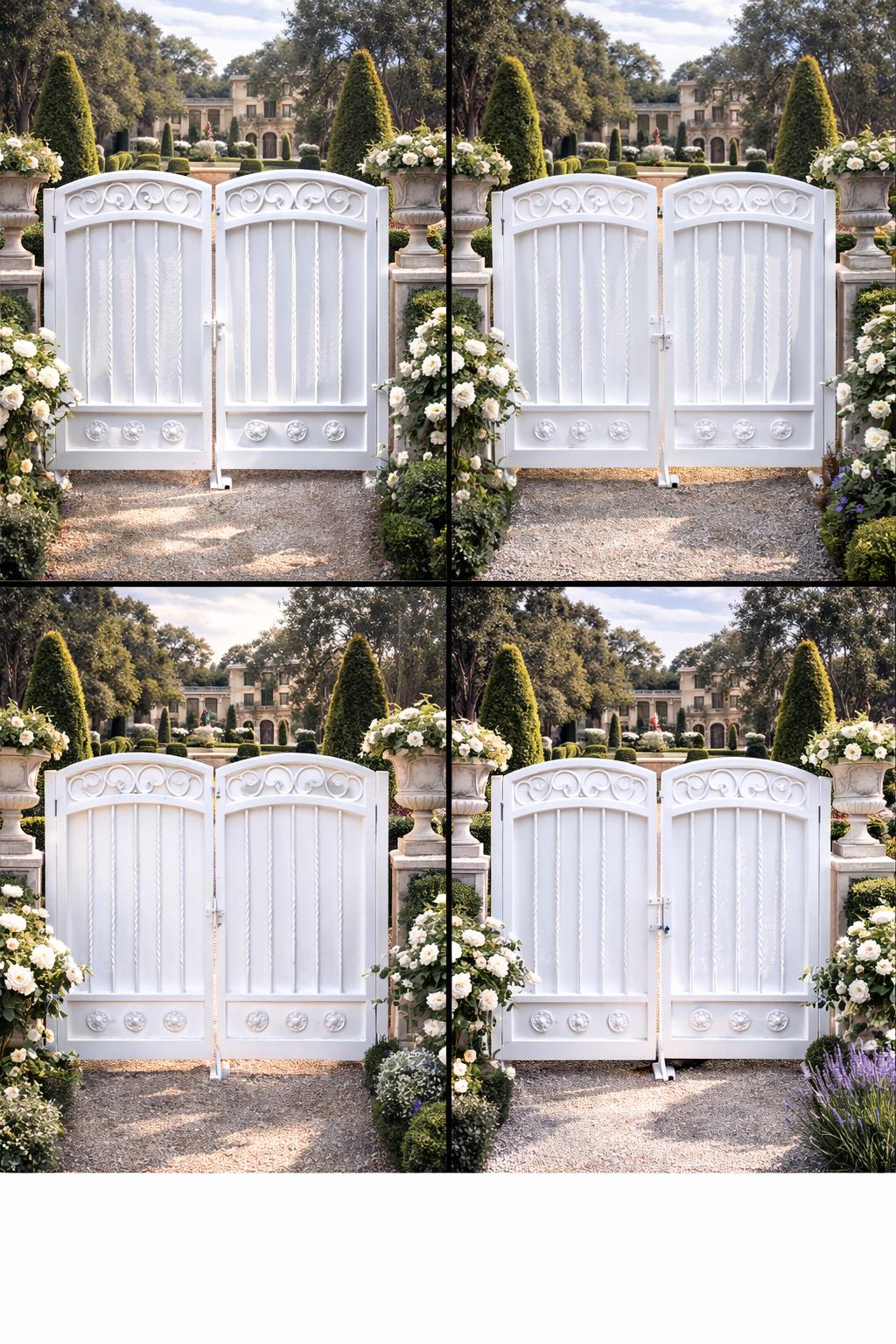Valcera Estate Scroll Double Driveway Gate - Arched Steel Garden Entrance, Custom Powder Coat