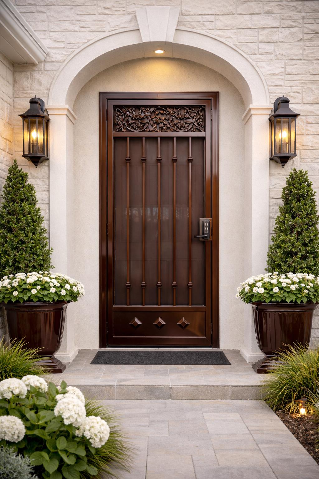 Verona Arch Single Iron Entry Door | Decorative Security Front Door, Custom Size