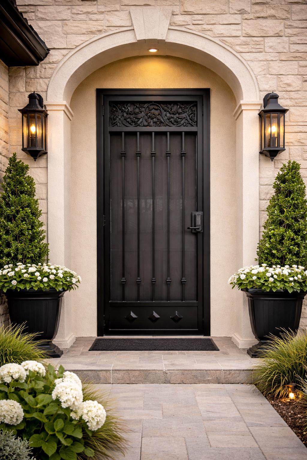 Verona Arch Single Iron Entry Door | Decorative Security Front Door, Custom Size